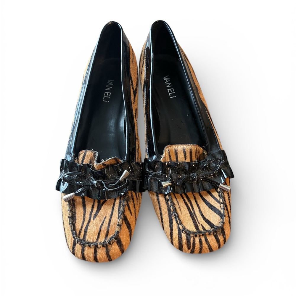 Vaneli Women's Zebra Stripe Loafers - Black and Tan